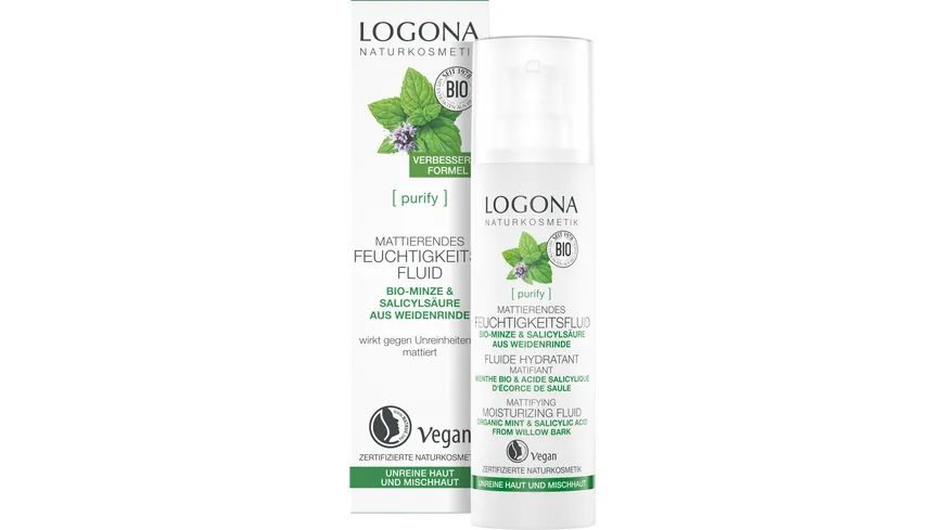 LOGONA PURIFY Mattierendes Feuchtigkeitsfluid Bio-Minze & Salicylsäure aus der Weidenrinde 30 ml