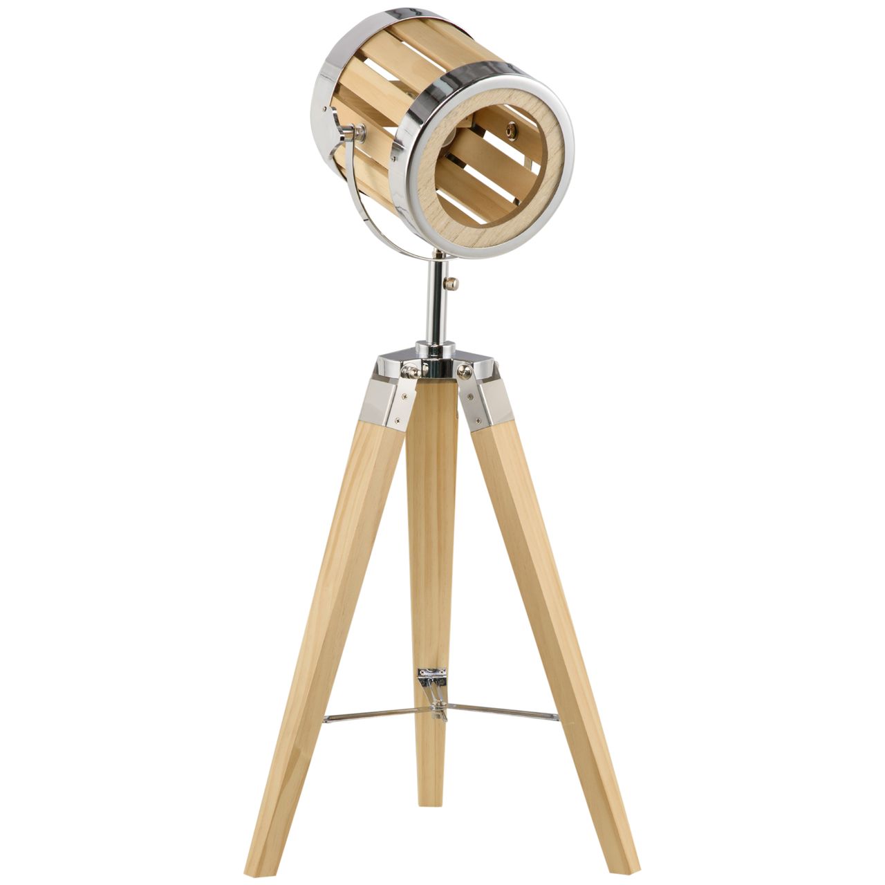 HOMCOM Tischlampe Stativ Tischleuchte 40 W Stativlampe Nachttischlampe Tripodlampe mit Dreibein und verstellbarem Holzlampenschirm E14 Sockel Stahl Natur 30 x 30 x 68 cm