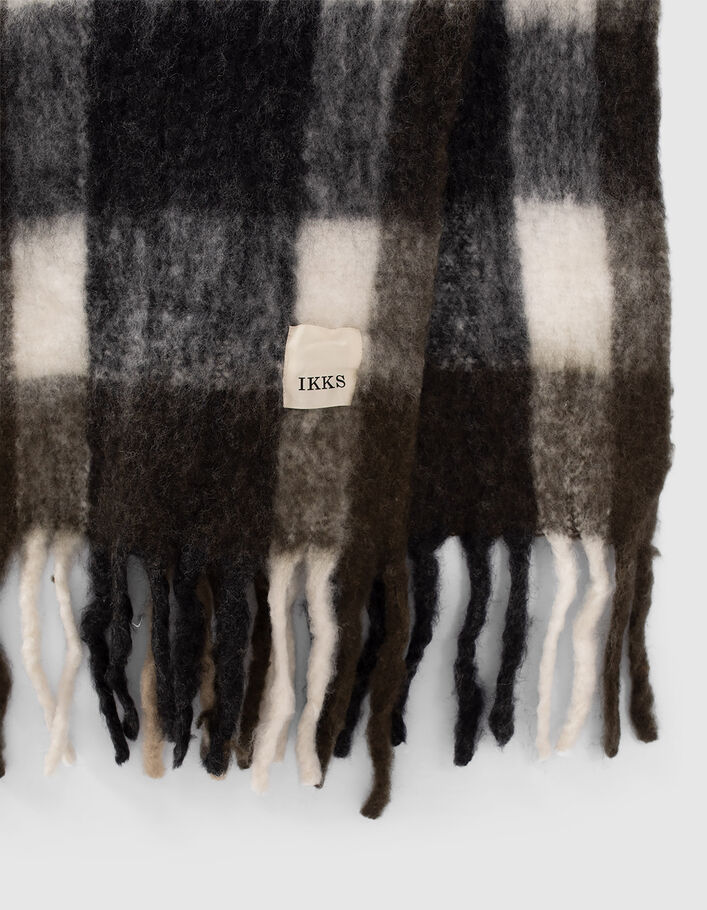 Echarpe kaki fluffy à motif carreaux Femme