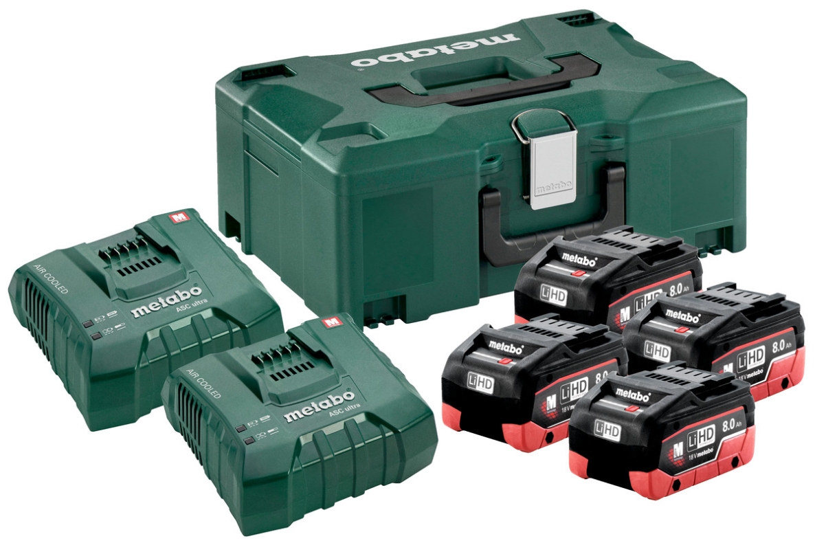 Metabo dodatki 685135000 Akumulatorski paket 4 x 18V LiHD 8,0Ah + 2 x polnilnik ASC ultra v kovini