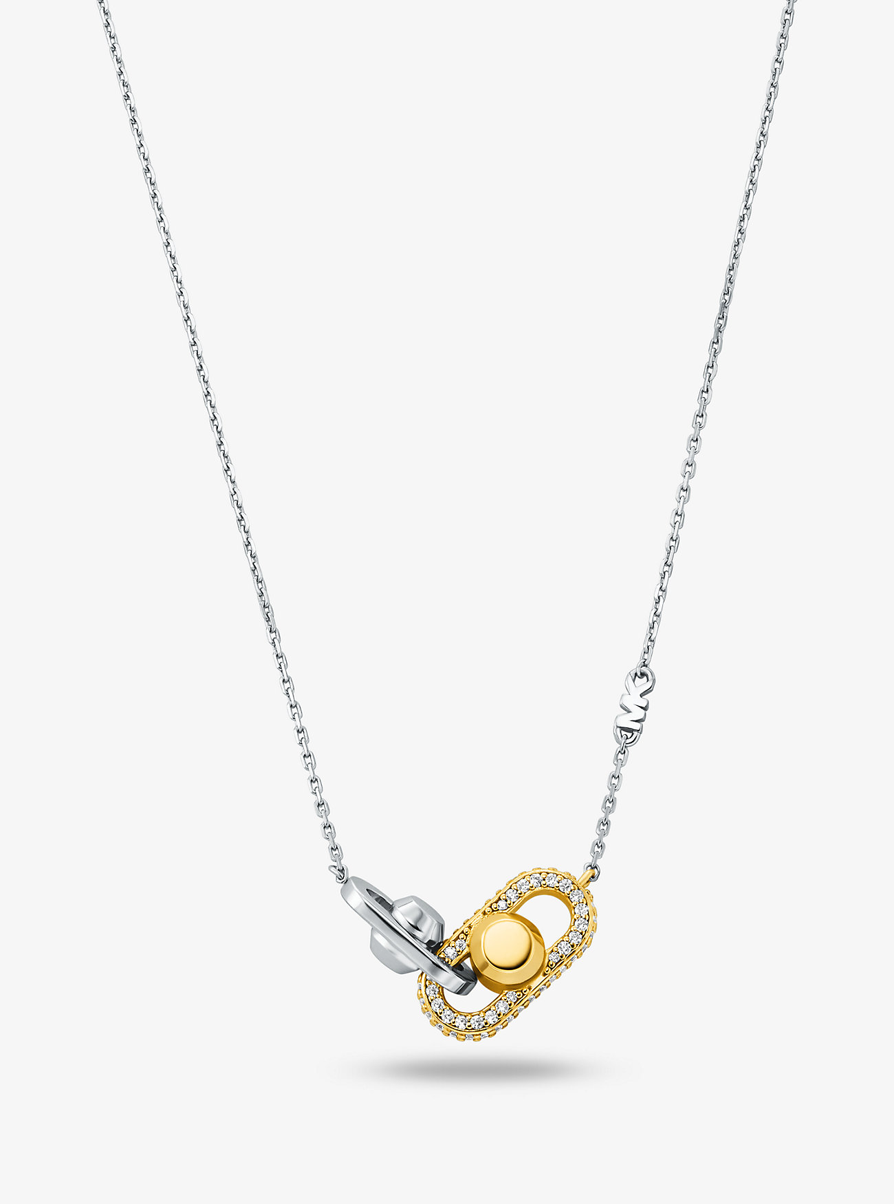 Astor Link Precious Metal-Plated Tone Sterling Silver Pavé Necklace - TWO TONE