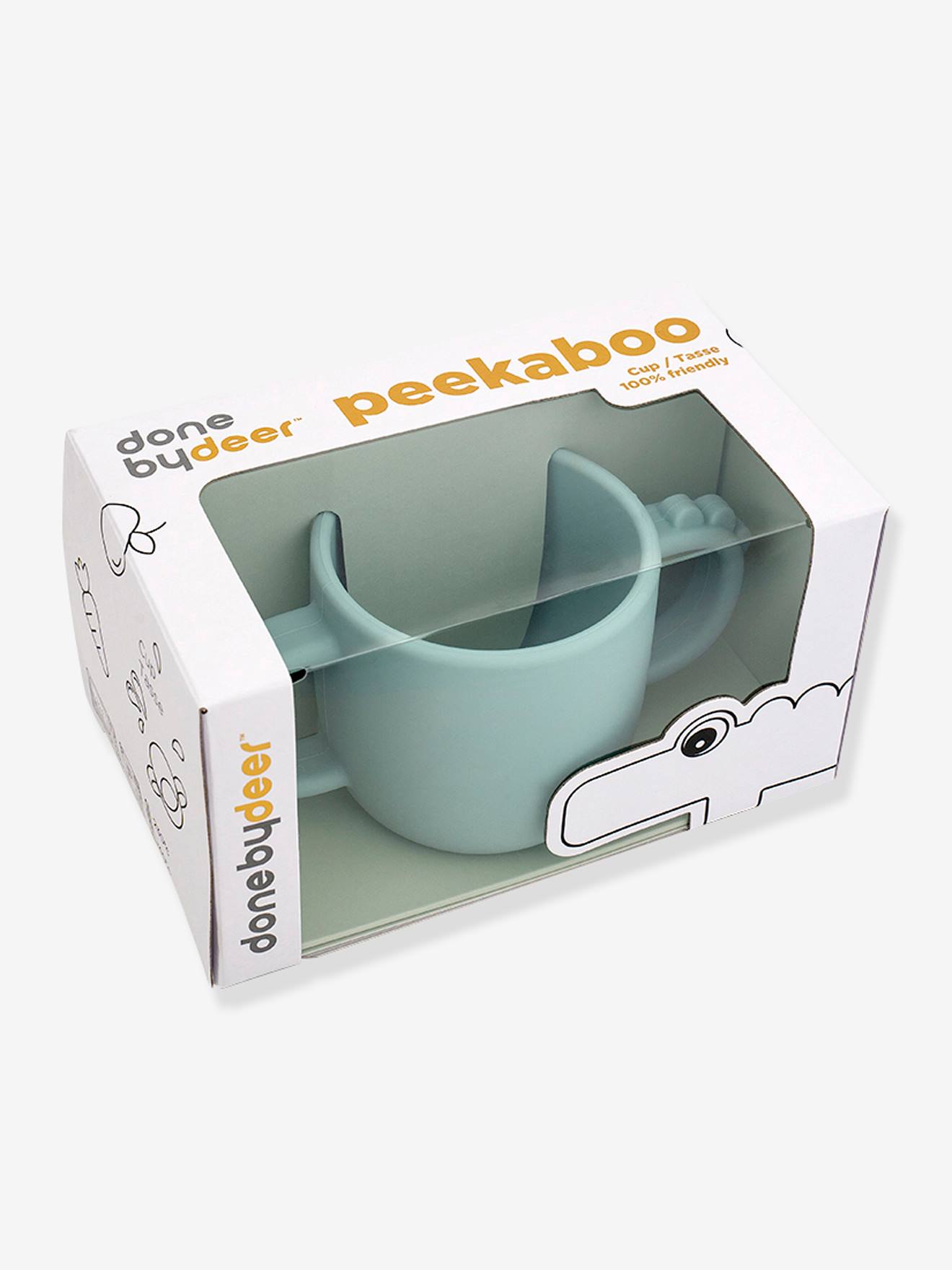 Tasse à 2 poignées DONE BY DEER Peekaboo Crocodile en silicone bleu