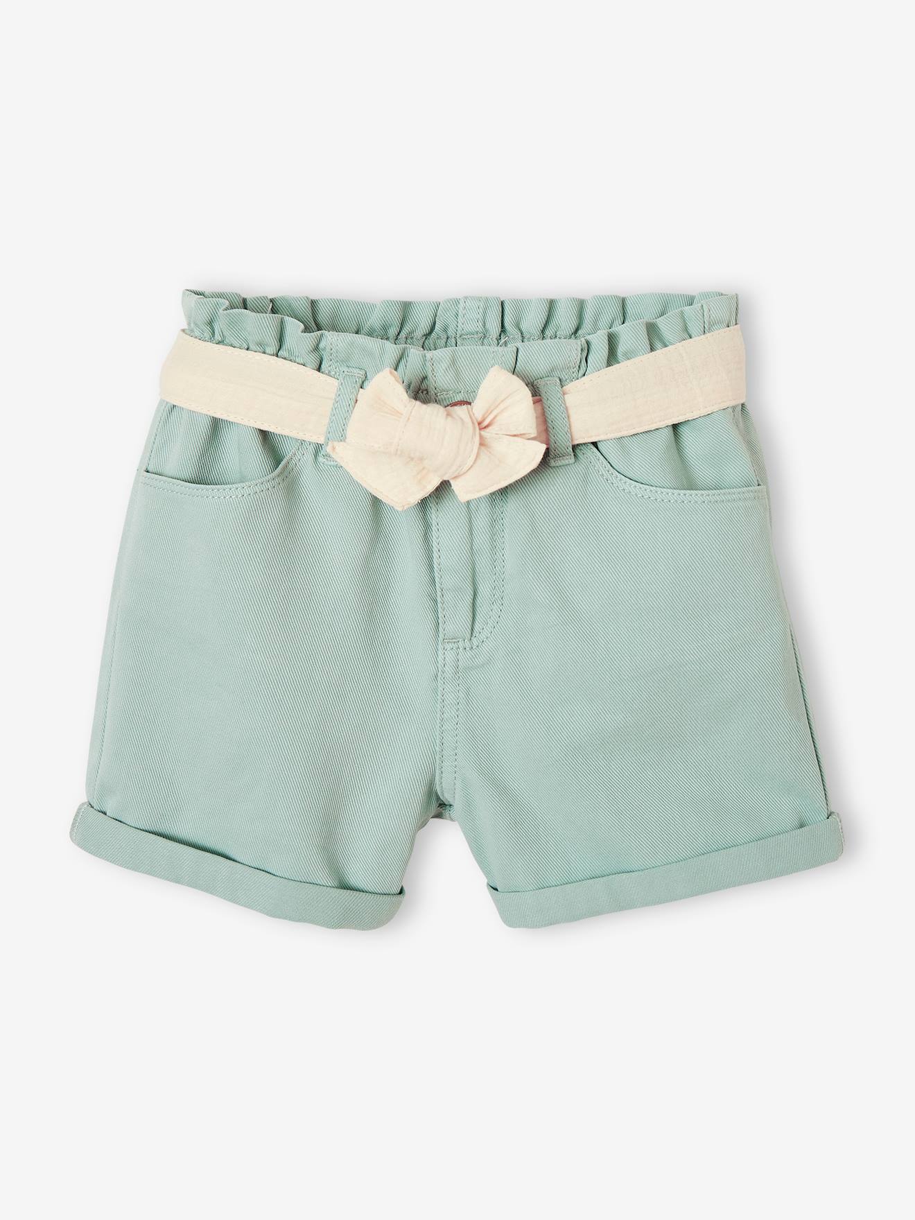 Vertbaudet Mädchen Paperbag-Shorts mit Stoffgürtel - sandfarben