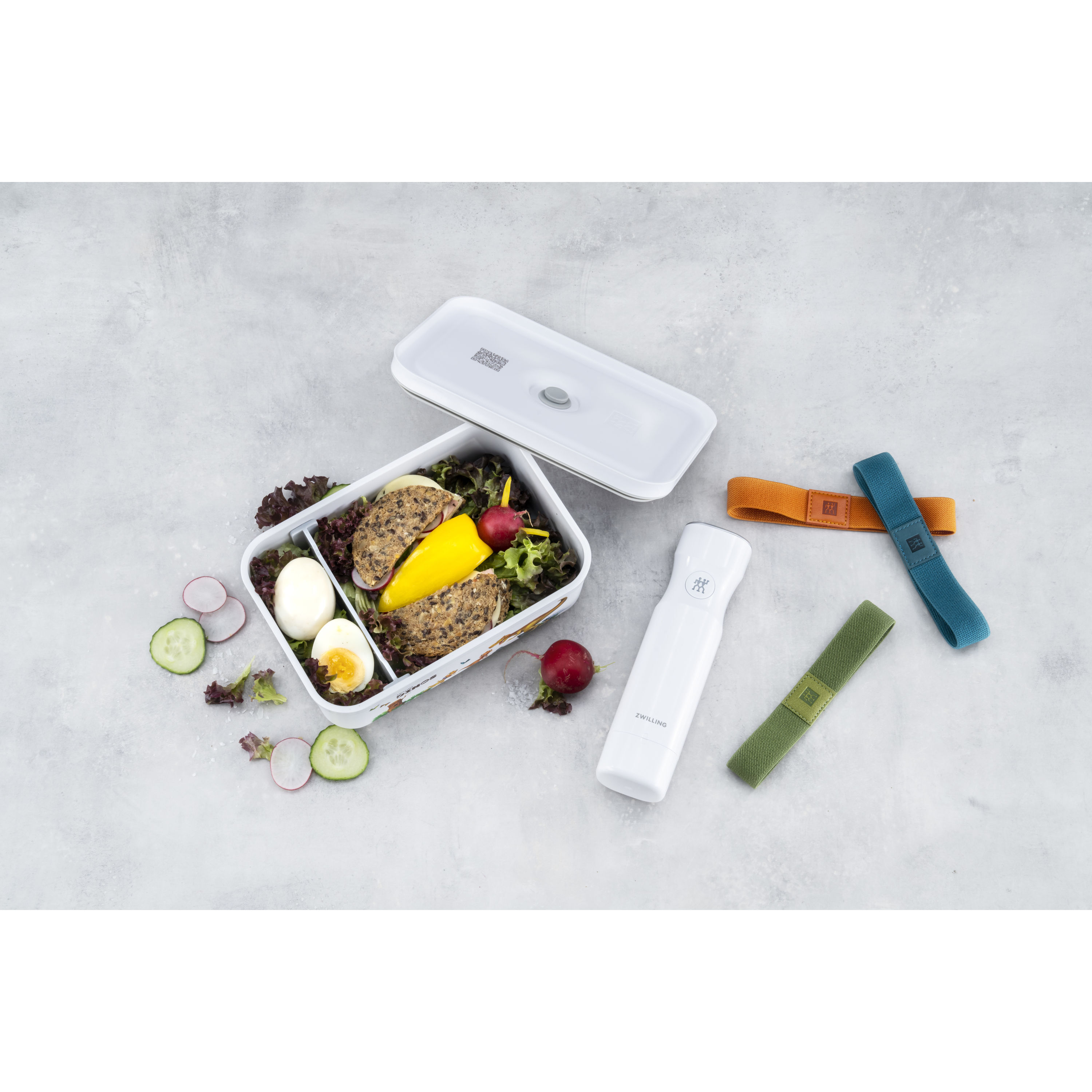 Vakuum Lunchbox DINOS L, Kunststoff, Weiß-grau