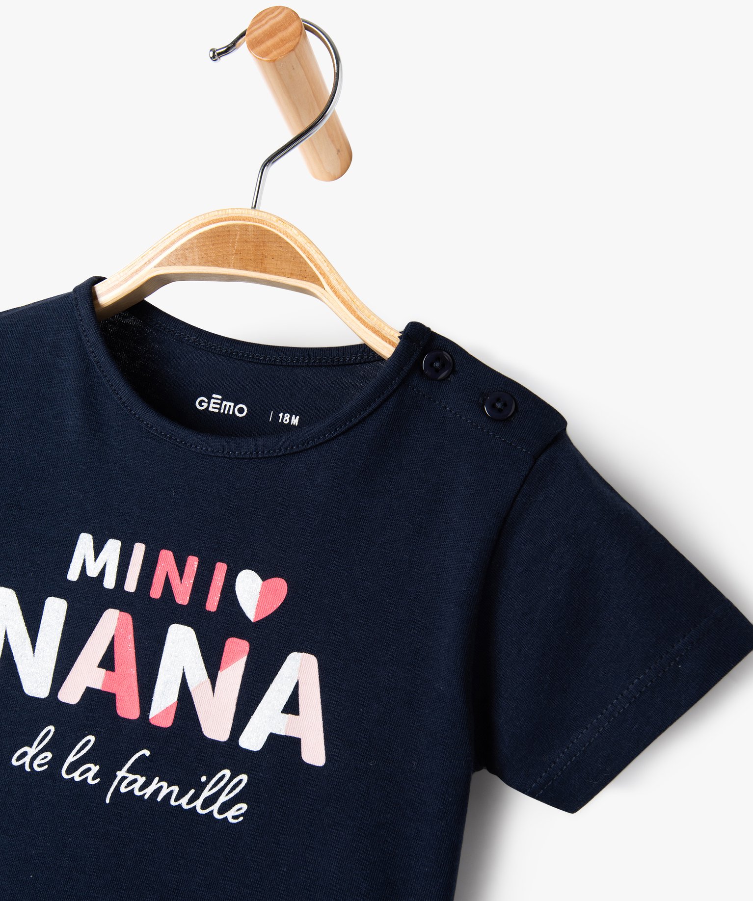 Tee-shirt bébé fille en coton à manches courtes et motif ... marine | GEMO