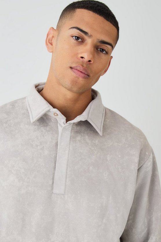 Oversized Washed Rugby Sweatshirt Polo