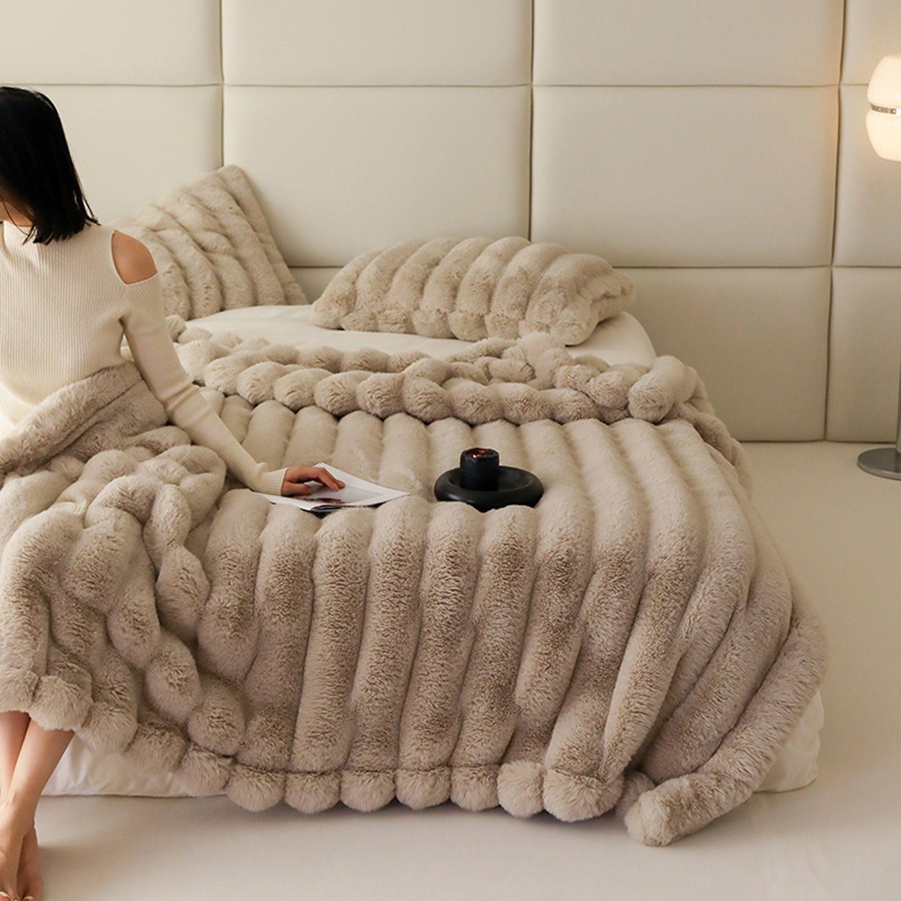 Wohndecke Kunstfell-Überwurfdecke, verdickte Decke, weich, plüschig, flauschig, HOHEA H, warm, gemütlich, dick, perfekt für Couch, Bett, Sofa