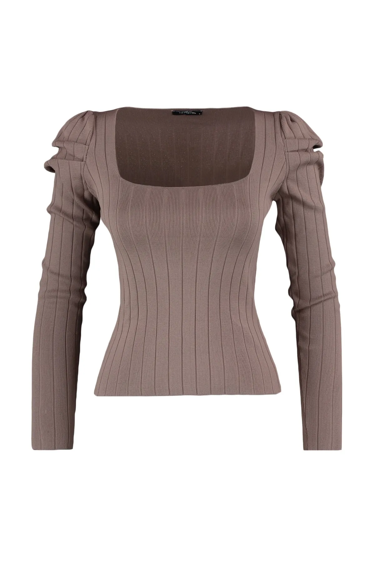 Trendyol Collection  Nerzfarbener Strickpullover mit gerafftem, quadratischem Kragen TWOAW21KZ0649