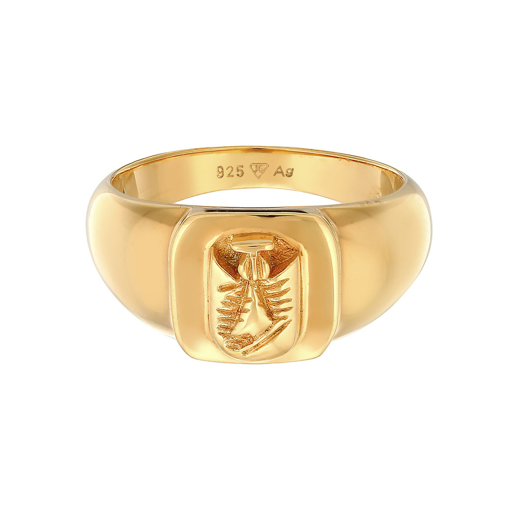 KUZZOI KUZZOI Bague Hommes sceau armoiries petit doigt en argent sterling 925 plaqué or Bague
