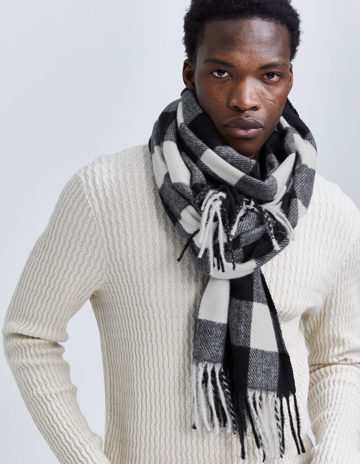 Echarpe noire à motif carreaux Homme