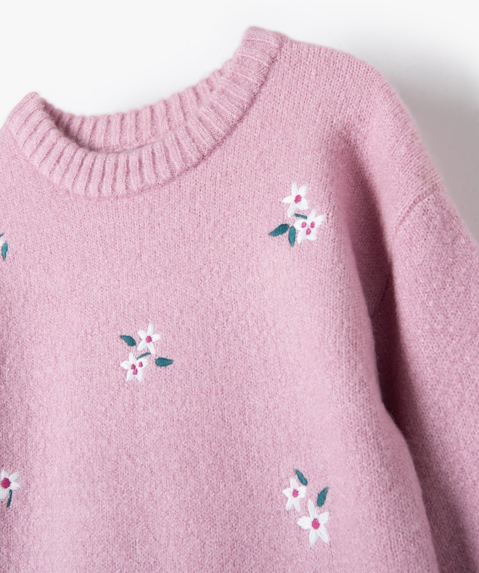 Robe pull fille avec motifs fleuris brodés sur l’avant violet | GEMO