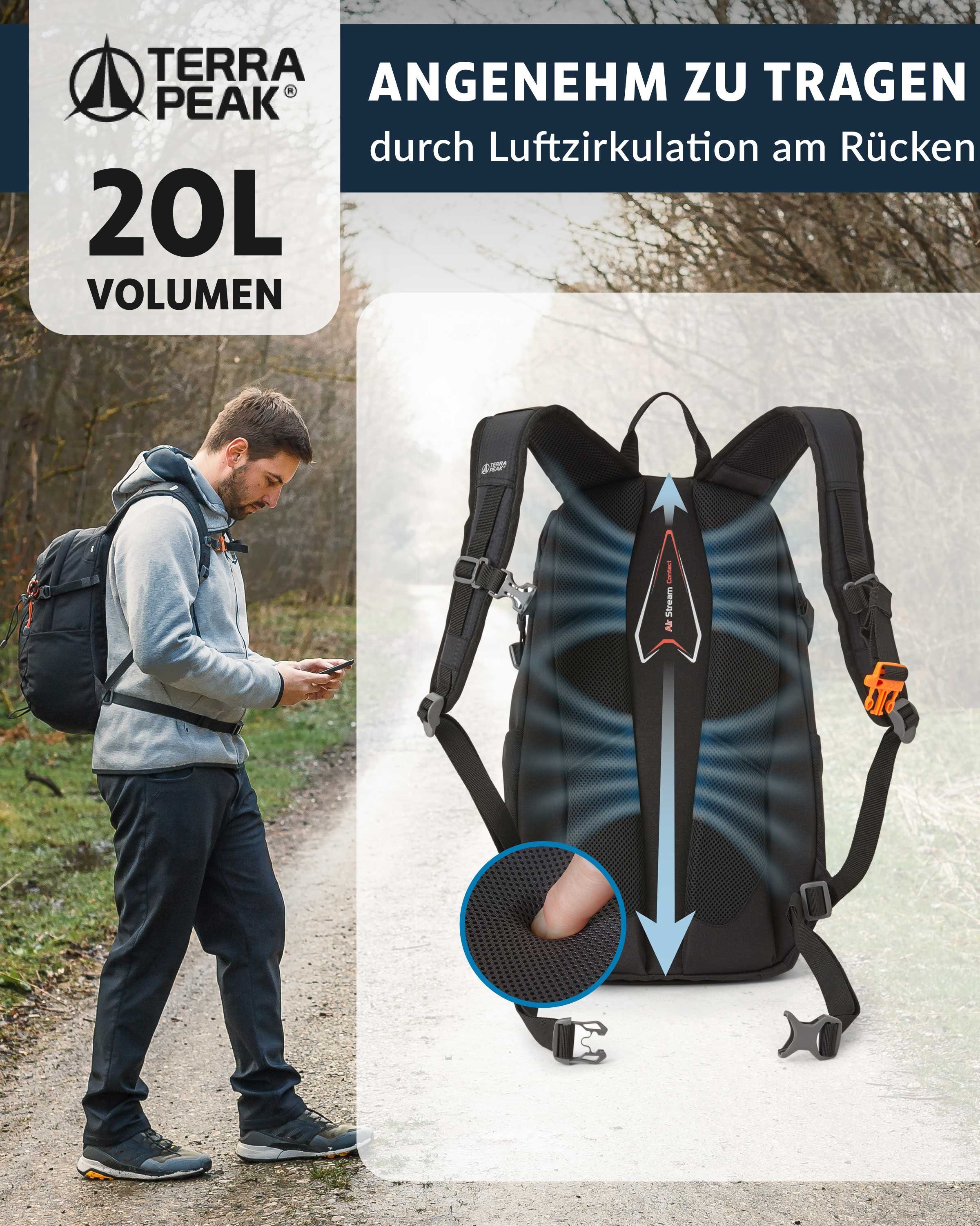 Terra Peak Wanderrucksack Flex 20, 20L klein mit YKK Reißverschluss Trekkingrucksack mit Hüftgurt