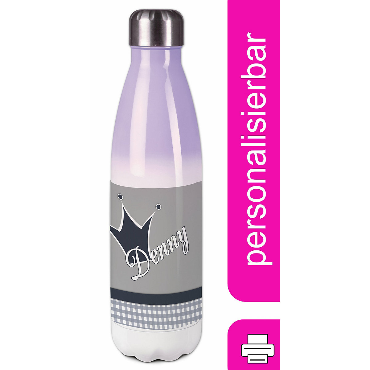 Edelstahl Kinder Thermoflasche / Trinkflasche bunt Krone Farbe grau Spülmaschinenfest, Auslaufsicher, Bruchfest, Doppelwandig, Für Heißgetränke geeignet, Mit Deckel, Isoliert