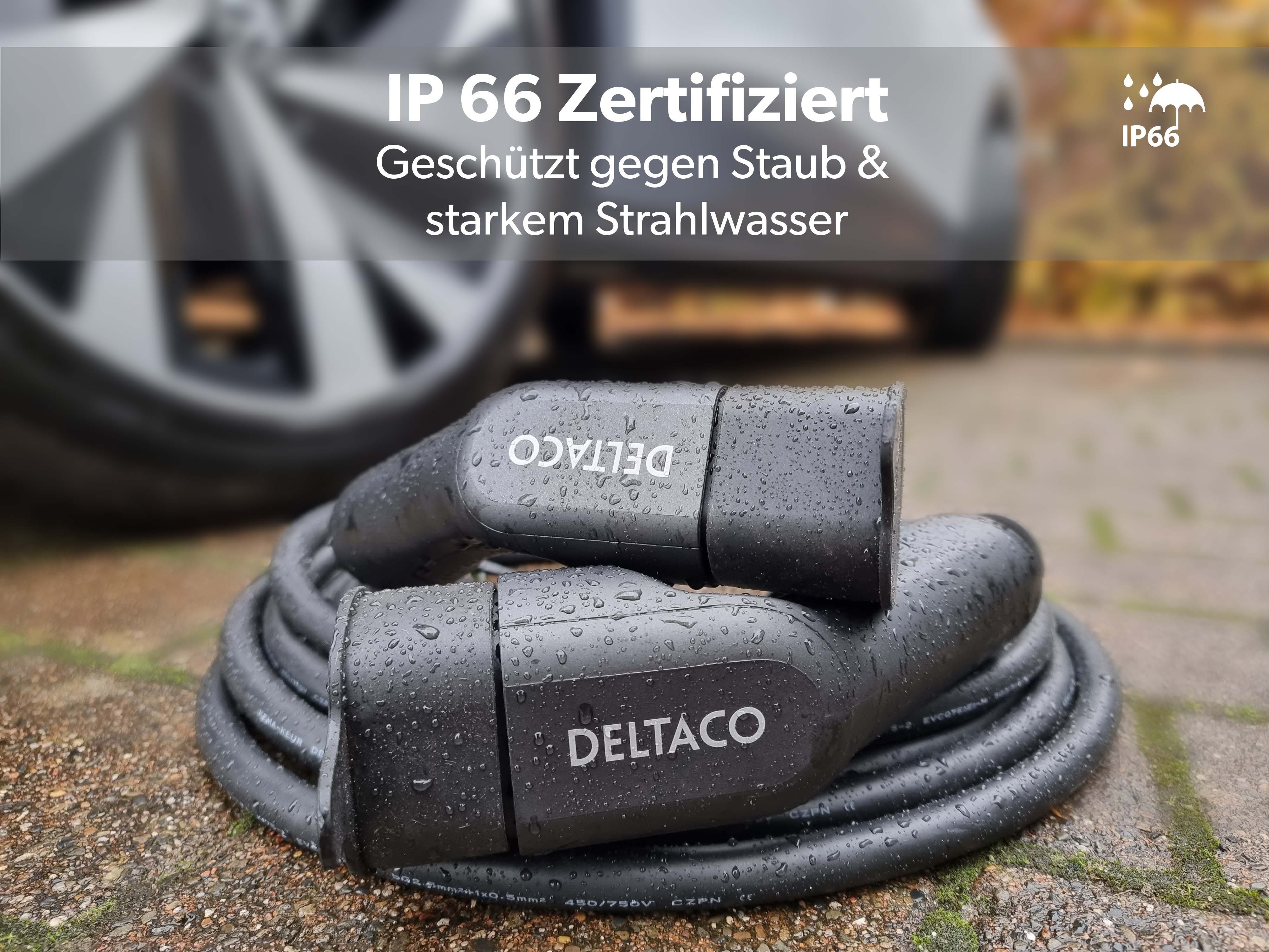 DELTACO Stationäre Ladestation Elektroauto-Ladestation EV-4120, IP54 Zertifiziert, 3,6kW / 16A, 1-phasig, Komplett Set, Ladekabel IP66 Zertifiziert, 3,6kW / 16A, 1-phasig