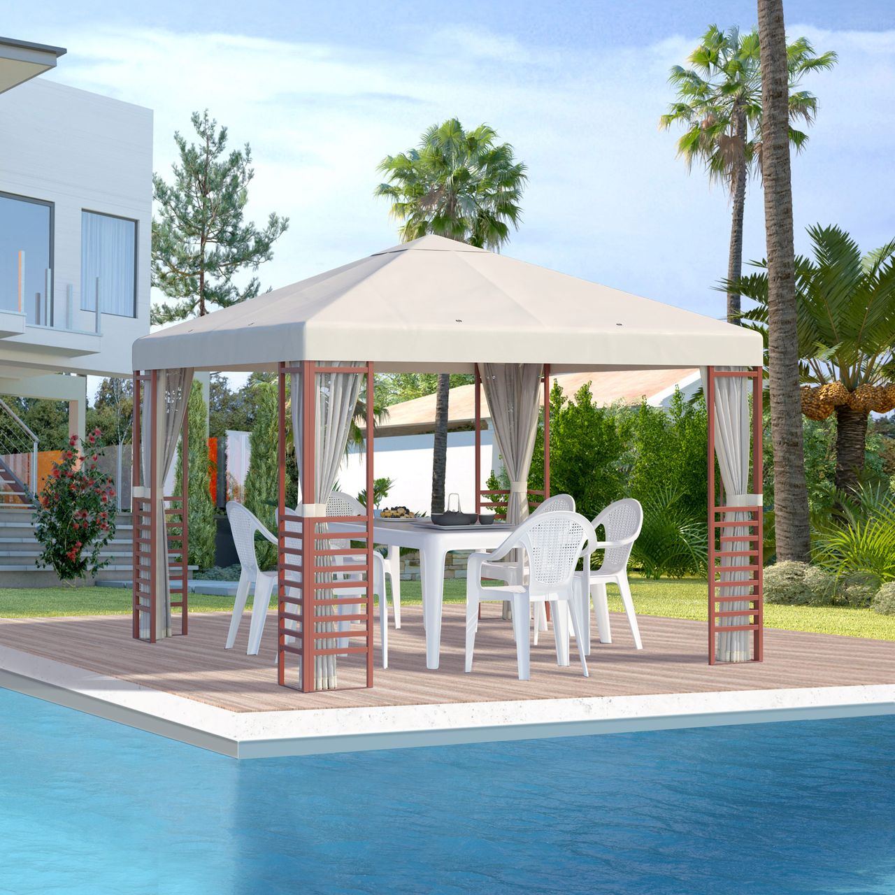 Outsunny Gartenpavillon Partyzelt, Gartenzelt mit Fliegennetzen
