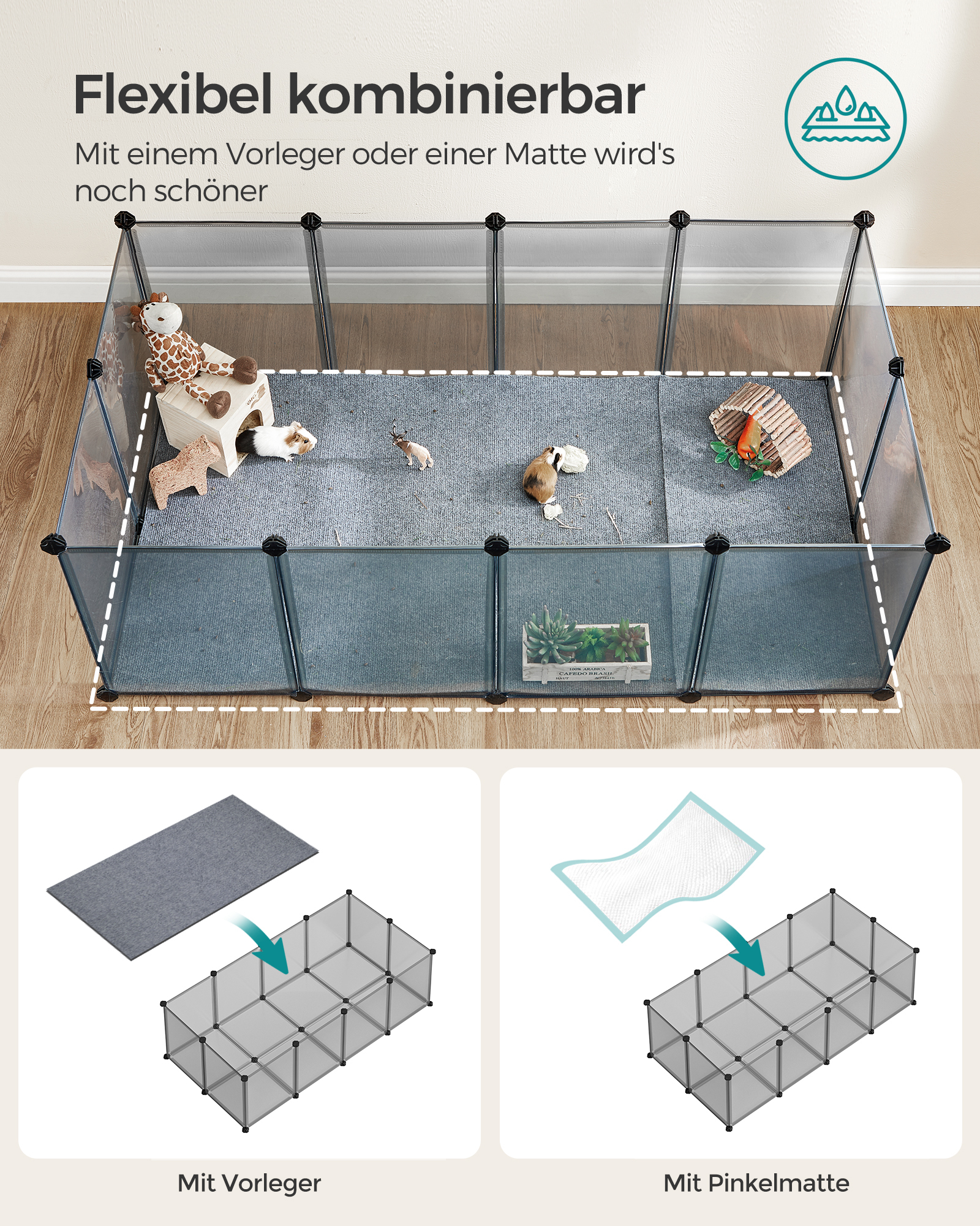SONGMICS Freigehege SONGMICS L-XL Freigehege mit Bodenplatten grau 1,43 m, 73 cm, 46 cm