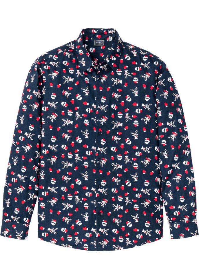 Langarmhemd mit Weihnachts-Druck, Slim Fit