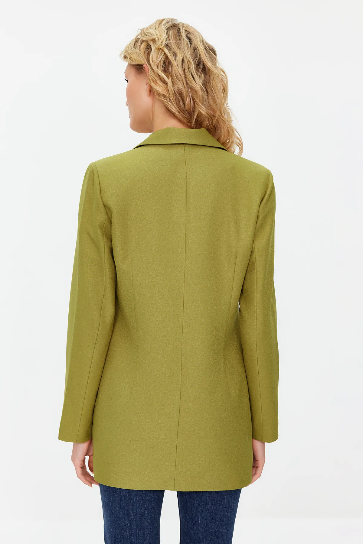 Trendyol Collection  Hellkhakifarbener, übergroßer, gefütterter, zweireihiger, gewebter Blazer-Jacke TWOSS20CE0024