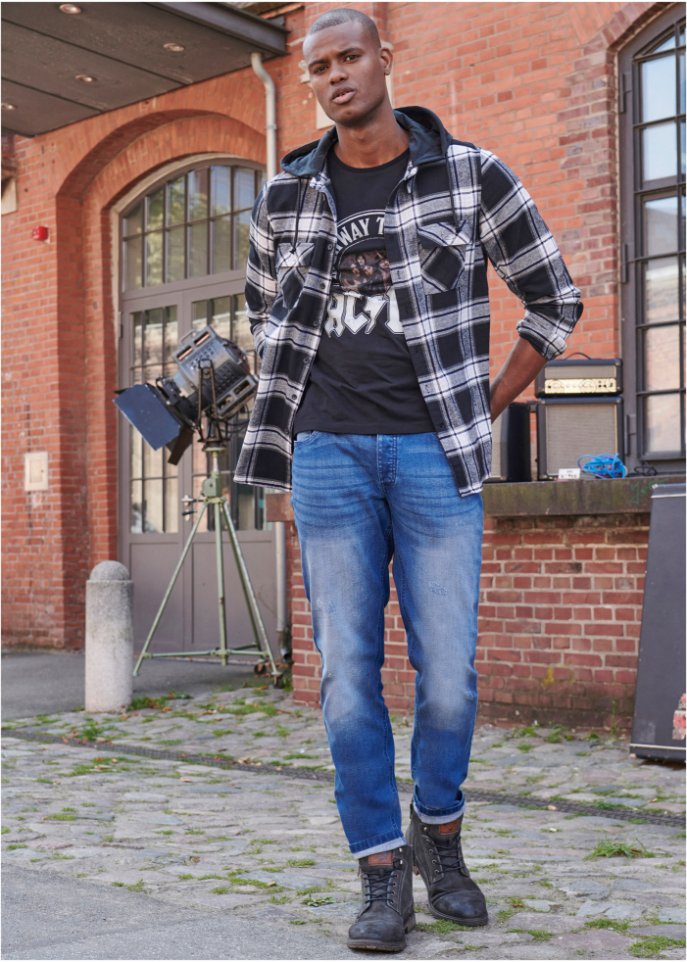 Flanell-Langarmhemd mit abnehmbarer Kapuze
