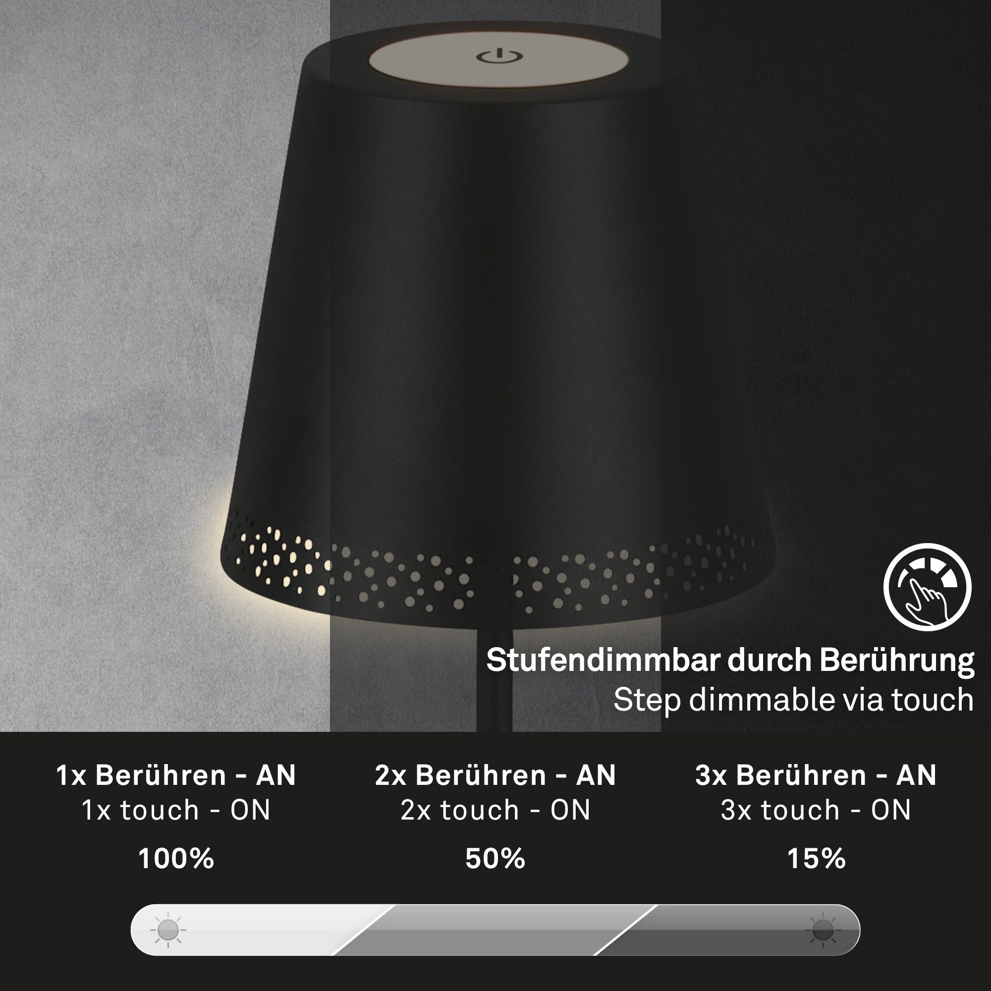 Briloner Leuchten LED Außen-Stehlampe 1438015, LED fest verbaut, Warmweiß, 5m, USB, mit Kabelschalter, einmalig kürzbar, IP20