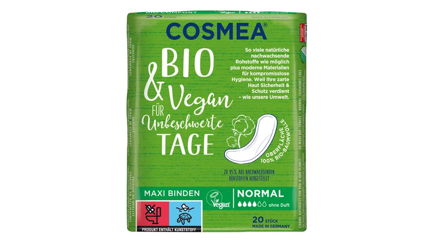 Cosmea® Comfort BIO Maxi Binden, VEGAN, Normal ohne Duft, 20 Stück