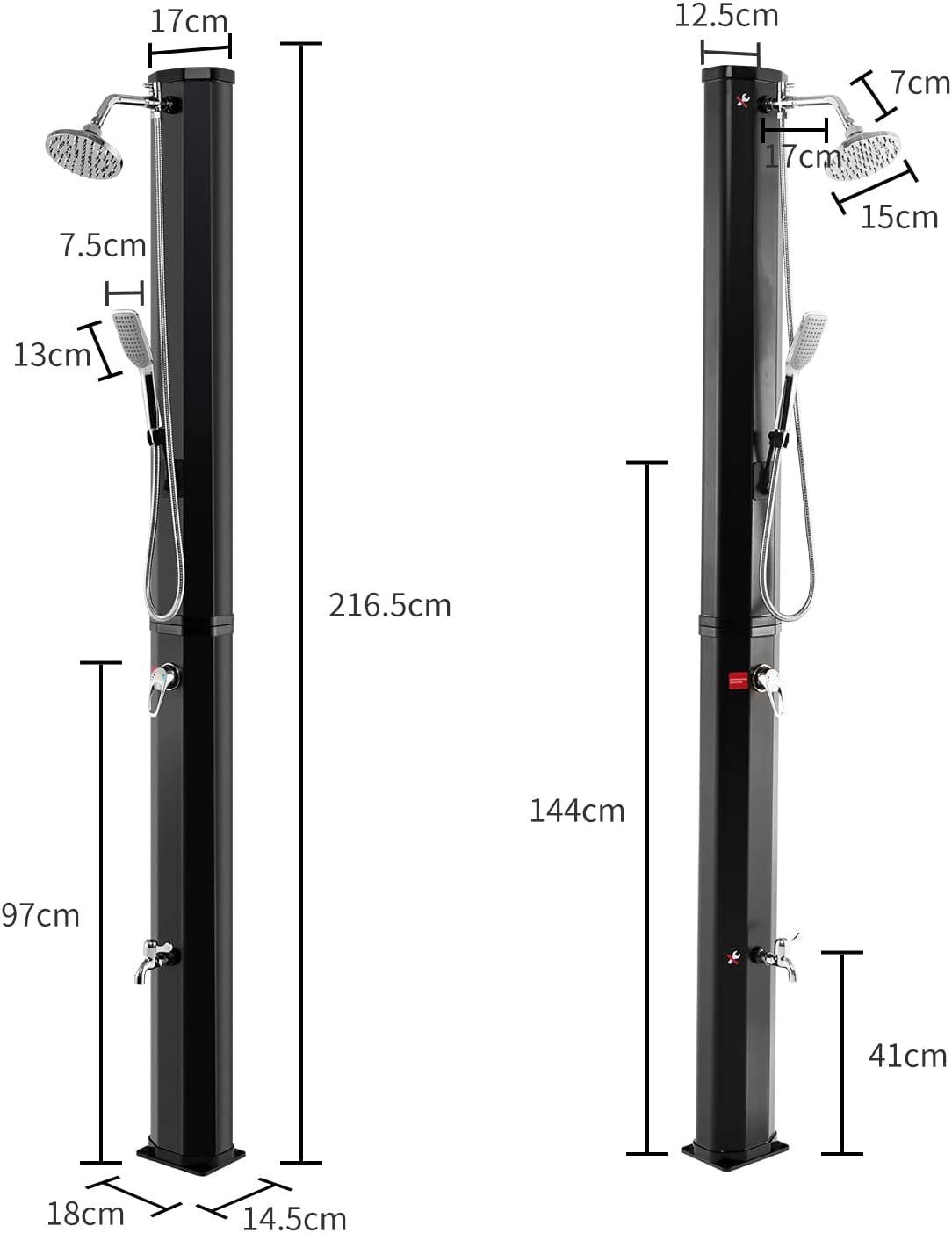 KOMFOTTEU Solardusche Gartendusche, 35 Liter, 216,5 cm, bis 60°C, mit Handbrausekopf
