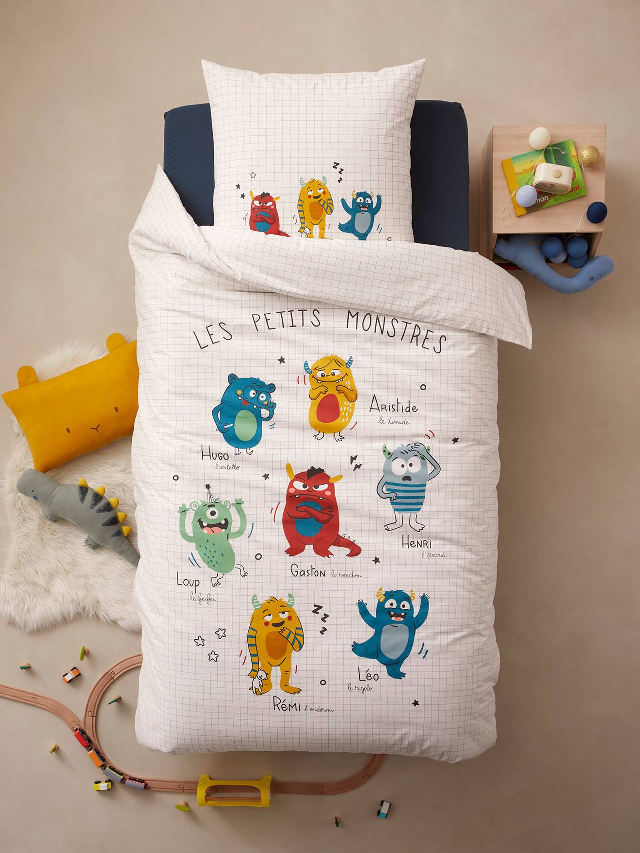 Parure housse de couette + taie d'oreiller enfant MONSTRES multicolore