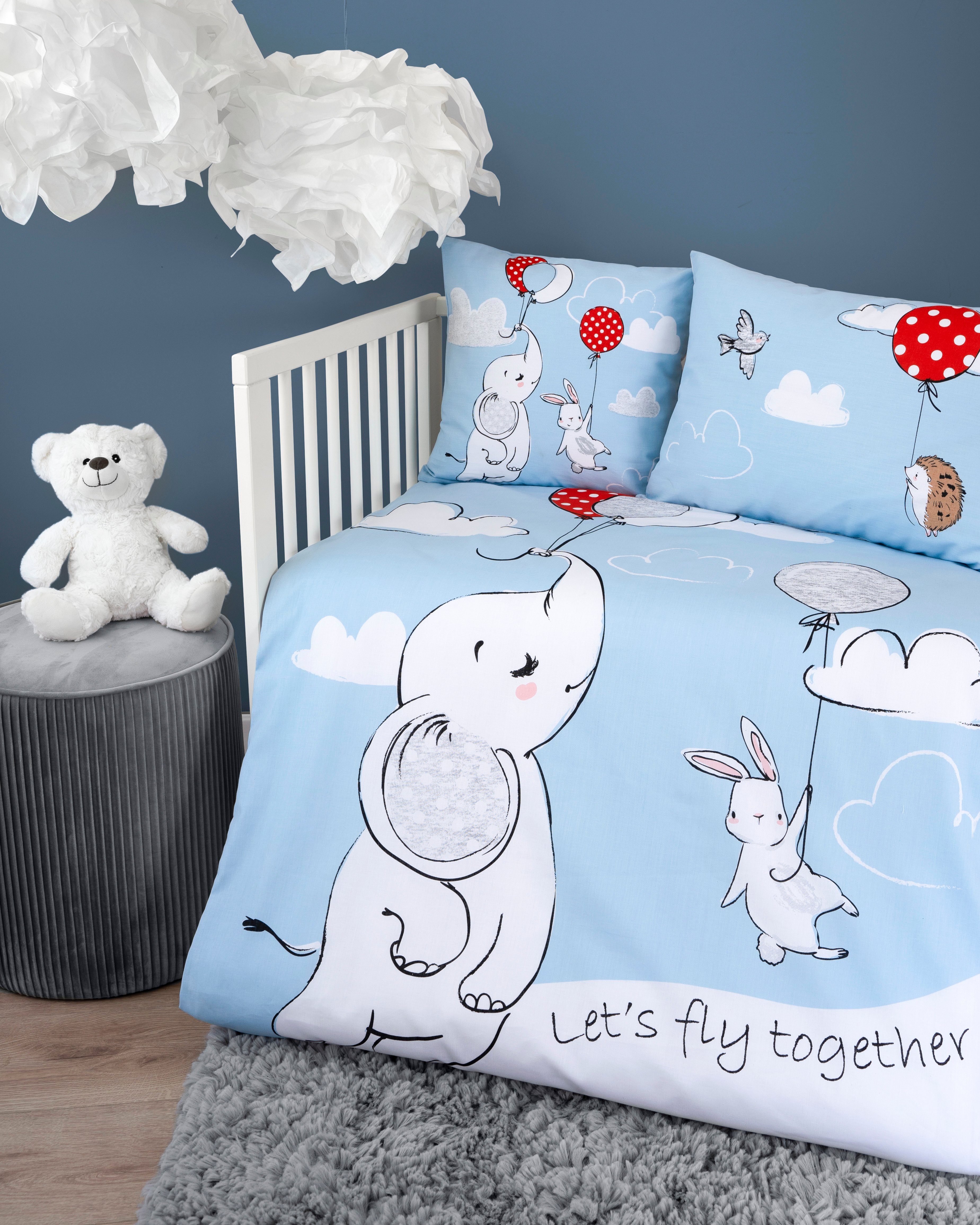 Babybettwäsche Wendebettwäsche Set Elefant 2tlg. 100% Baumwolle 100x135 cm + 40x60 cm, Häßler Homefashion, Baumwolle, 2 teilig