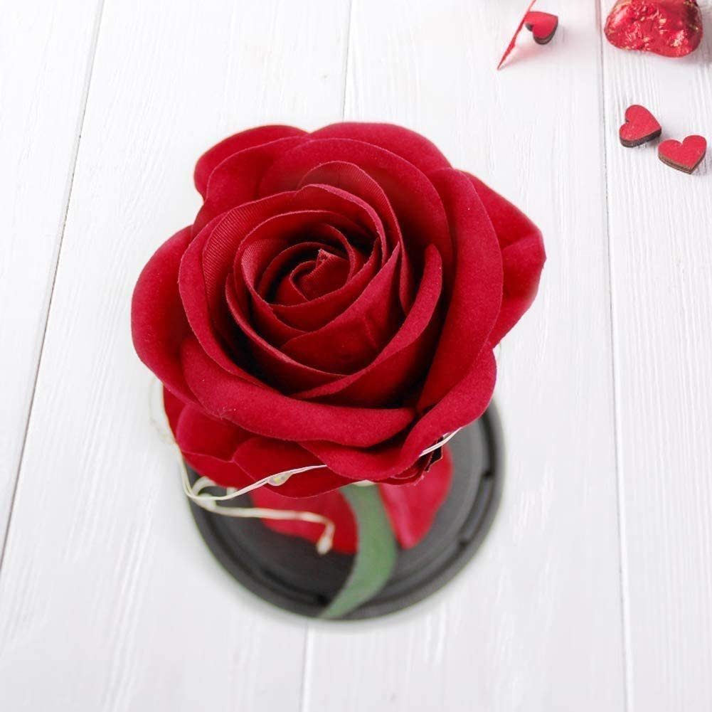 Kunstblume Ewige Rose im Glas mit Licht, AKKEE, Höhe 21.8 cm, Rosen Geschenke für Frauen für Valentinstag, Muttertag, Jahrestag