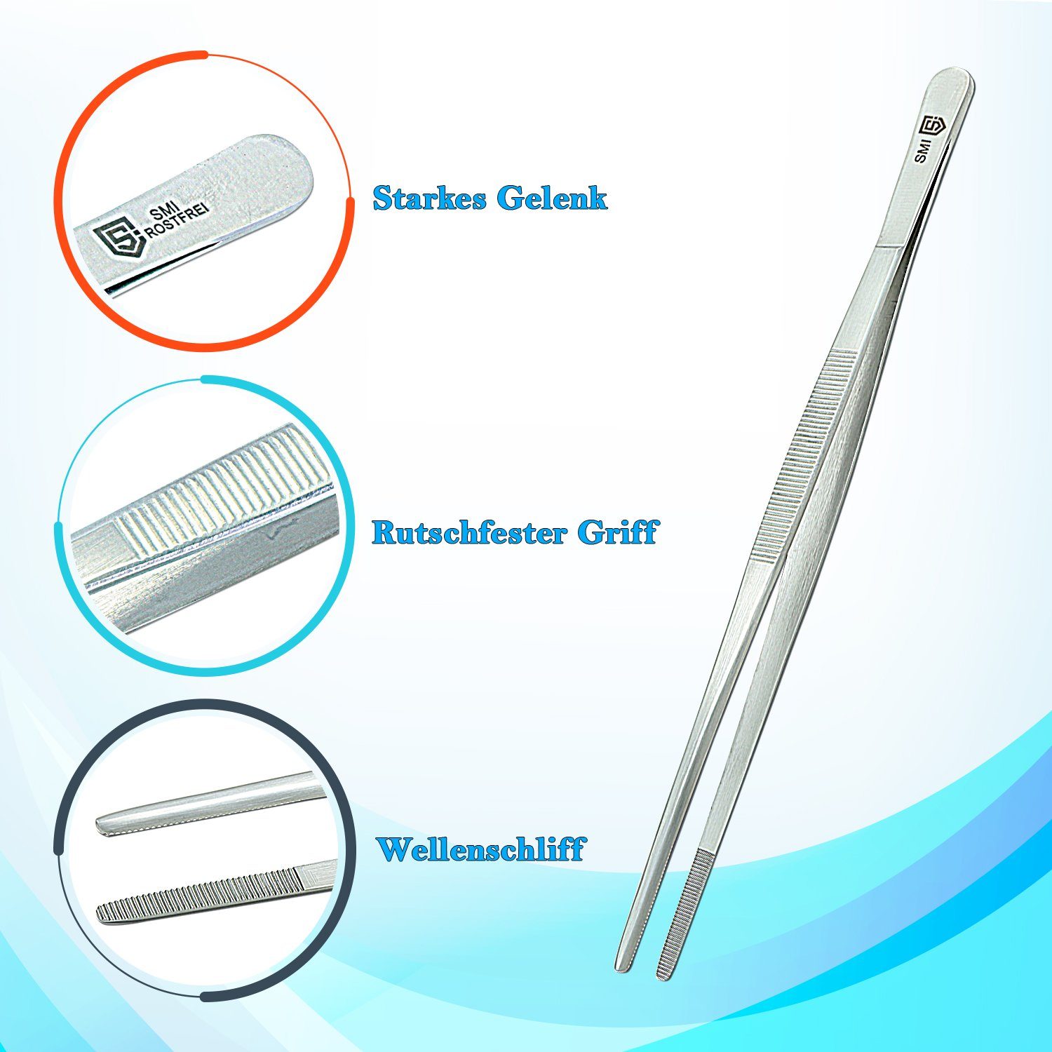 SMI Kochpinzette 1 tlg Küchenpinzette 26 cm Grillpinzette Grillzange Kochpinzette, rutschfester Griff