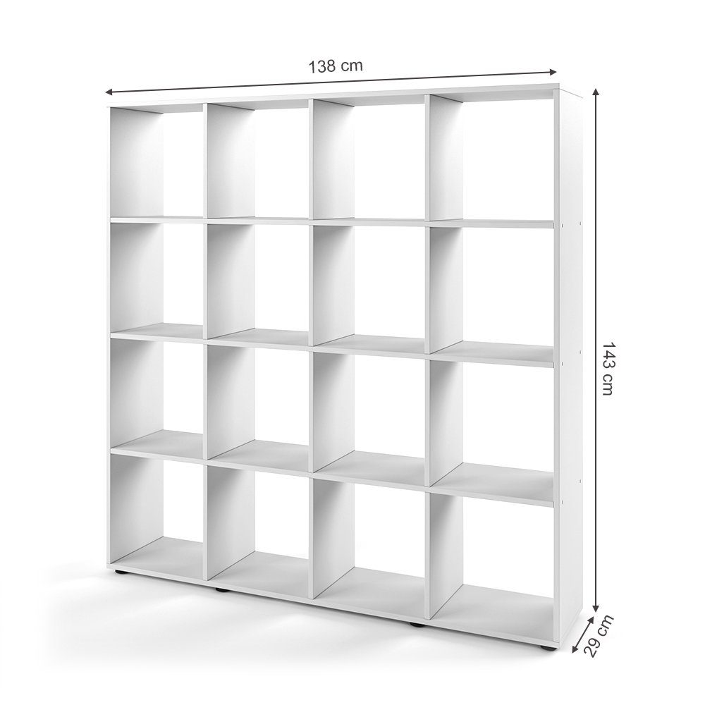 Vicco Raumteiler Würfelregal Standregal KARREE 16 Fächer Weiß