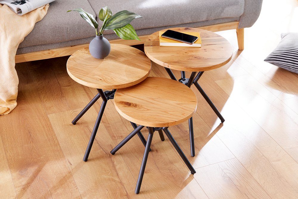 riess-ambiente Beistelltisch FACTORY 40cm natur (Set, 3-St), Massivholz · Metall-Gestell · Industrial · Eiche