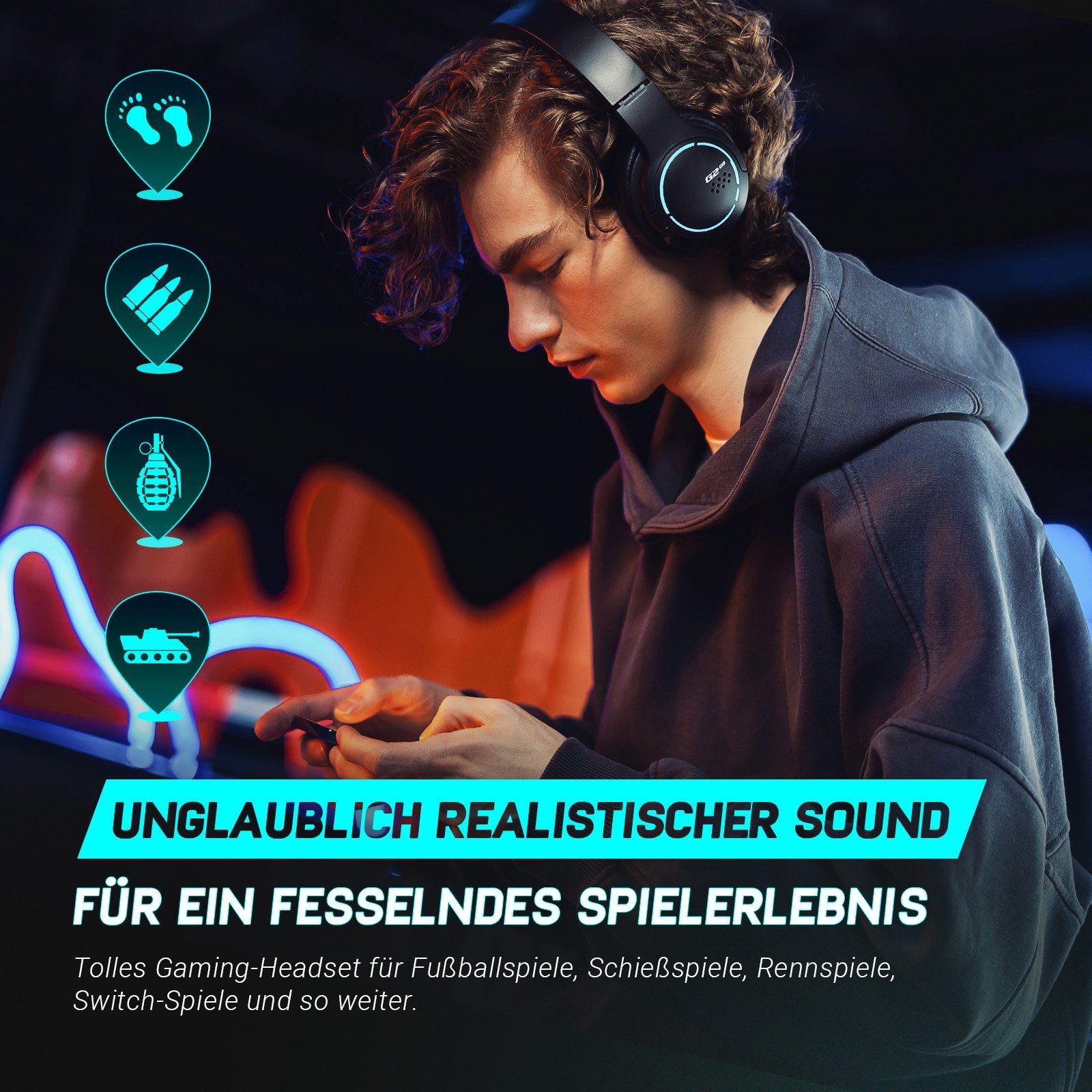 Edifier® G2BT Gaming-Headset (Wireless, RGB-Licht, Geräuschunterdrückung, weichen Ohrenschützern, Bluetooth 5.2)