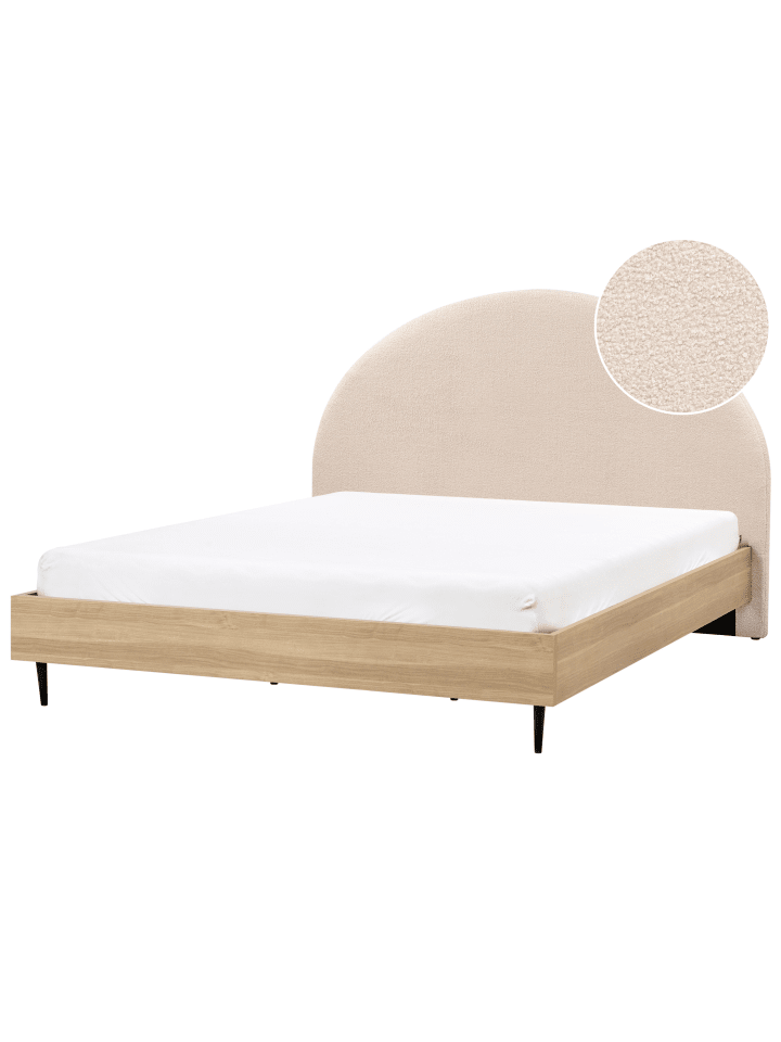 Beliani Doppelbett MILLAY in Beige/Heller Holzfarbton/Schwarz günstig kaufen onesize