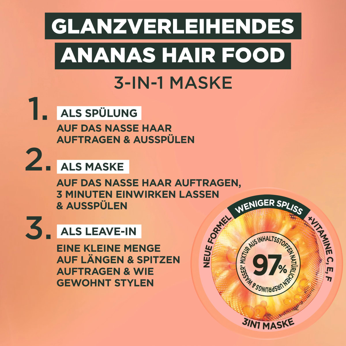 Haarkur Ananas Hair Food 3in1 Maske, 400 ml