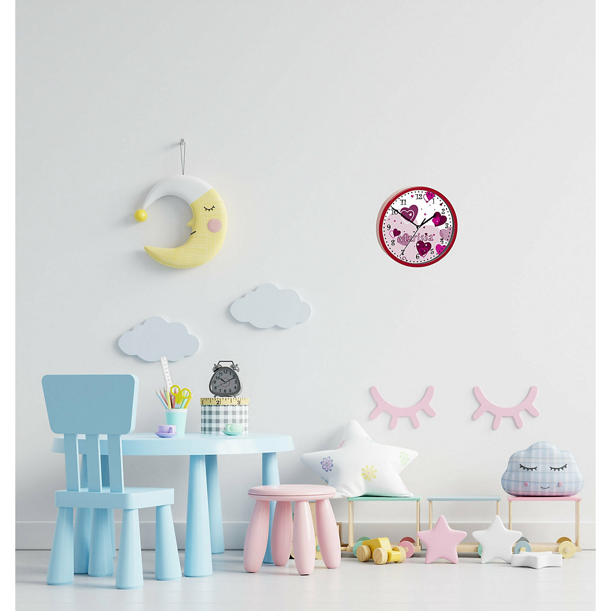 Kinder Wanduhr personalisiert mit Name Herz Brombeere