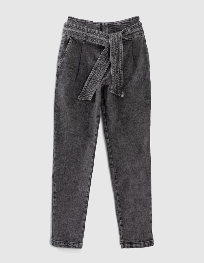 Jean bootcut gris taille haute ceinturée Femme