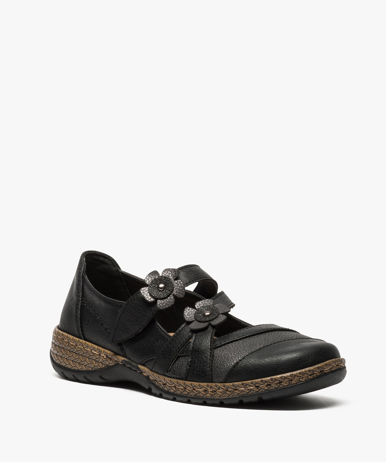 Babies femme confort avec brides scratch à fleur noir | GEMO