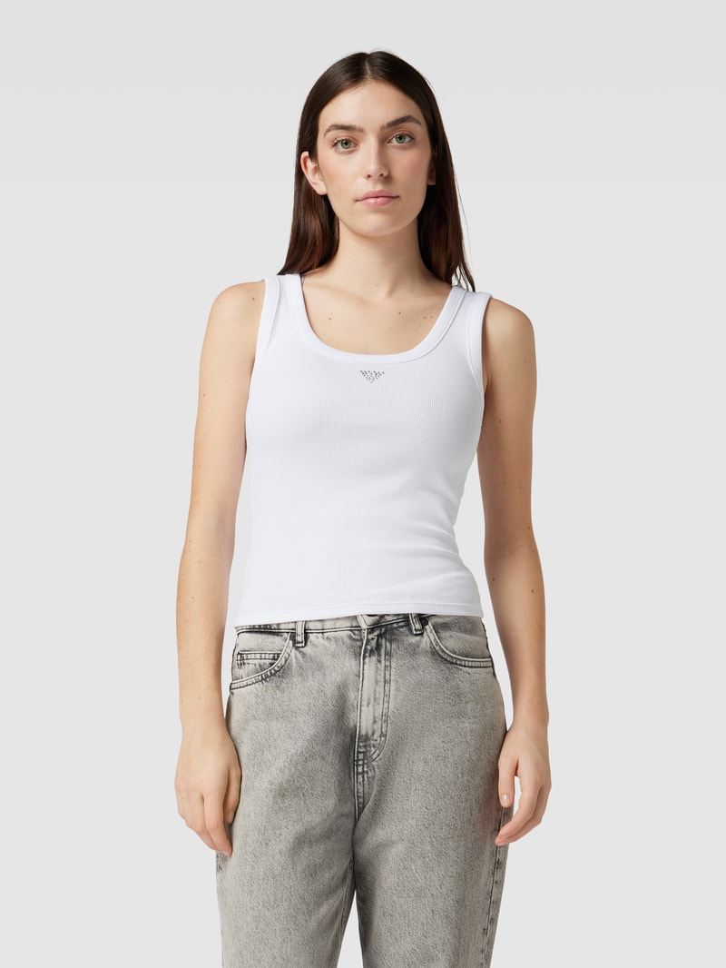 Top mit Feinripp Modell 'BLING' in weiss