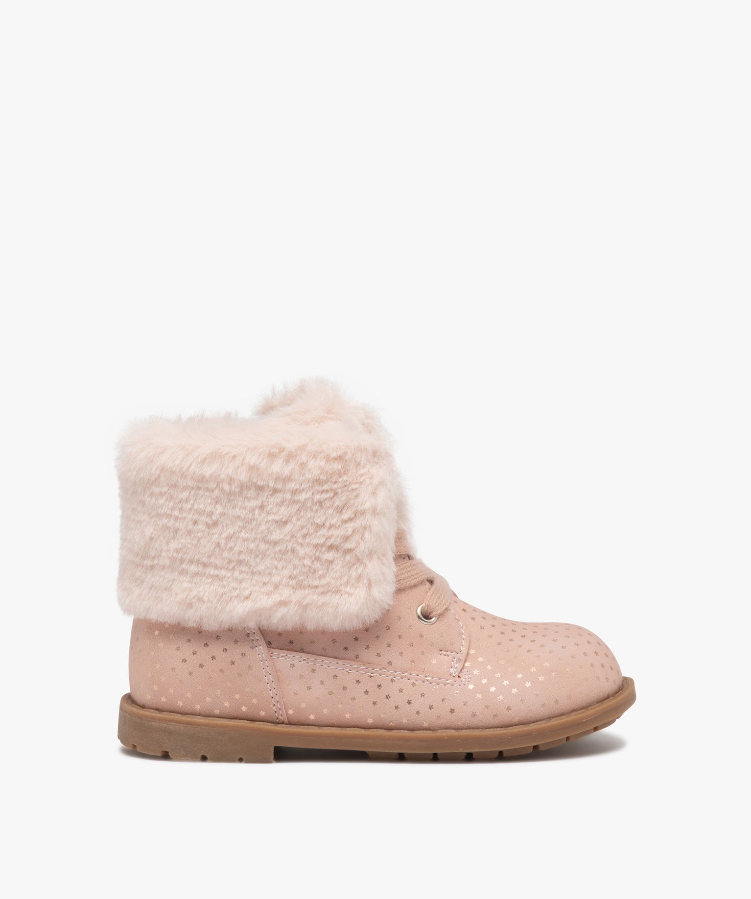 Boots fille unies à col retourné en peluche avec motif ét... rose | GEMO