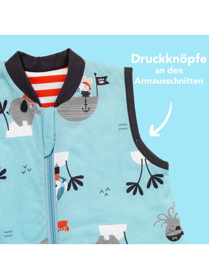 Schlummersack Schlafsack mit Füßen und umklappbaren Bündchen 1.0 TOG in Hellblau-Rot günstig kaufen