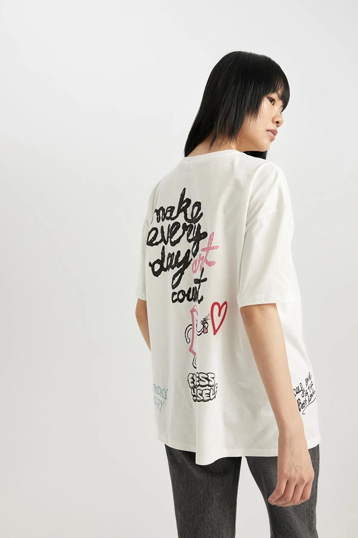 DeFacto  Unisex Cooles Oversize-T-Shirt mit Rückenaufdruck, kurzärmelig, B7046ax24sm