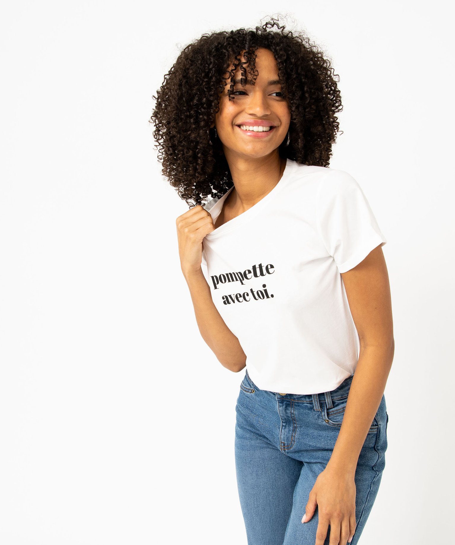 Tee-shirt à manches courtes avec message femme ecru | GEMO