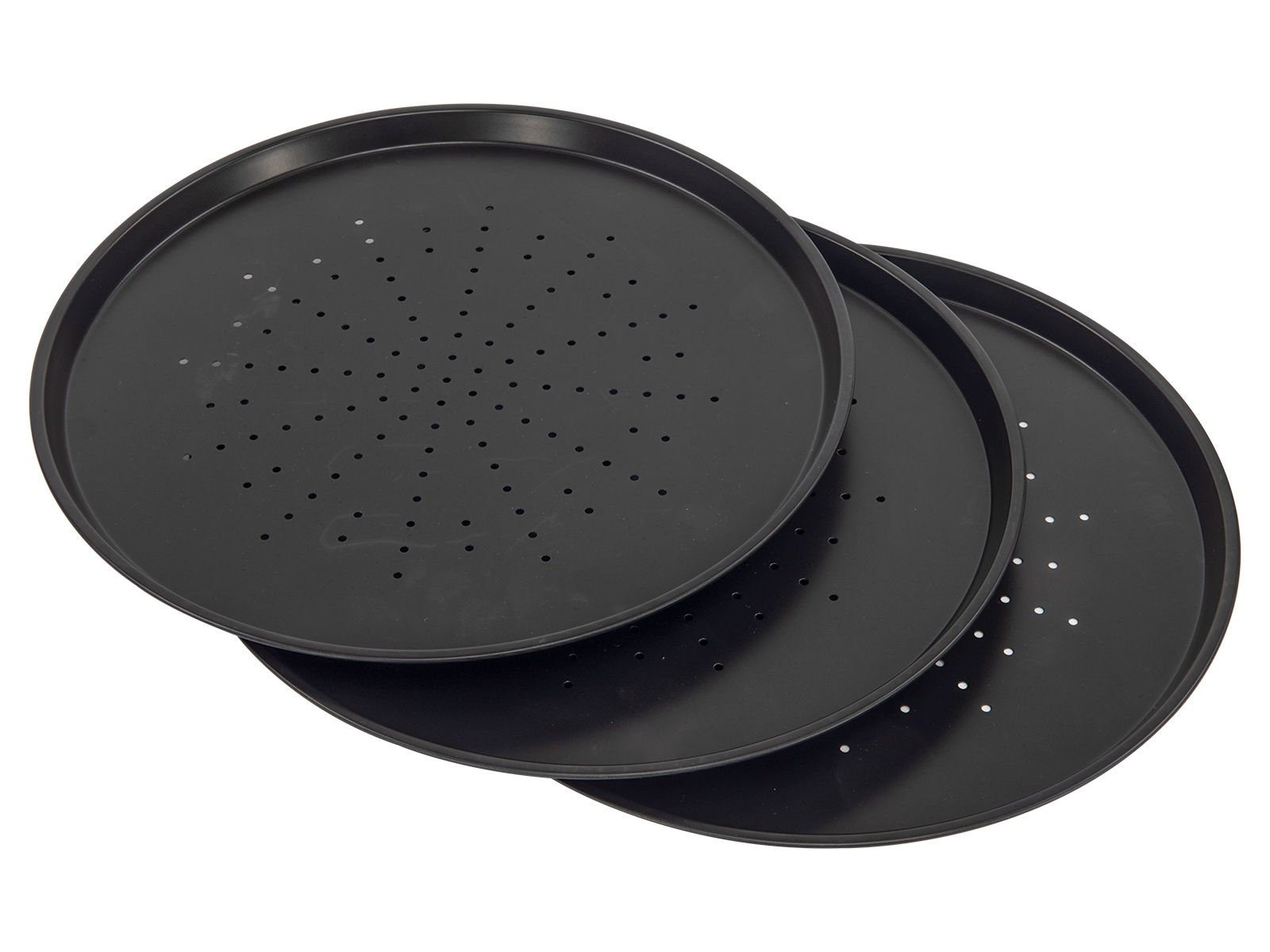 Spetebo Pizzablech Metall Pizza Backblech Set - 3 Bleche und Gestell, Metall, (Komplett-Set, 1-St., 3x Blech + 1x Gestell - 4tlg), je Blech ca. 29 cm - z.B. für Pizza oder Flammkuchen