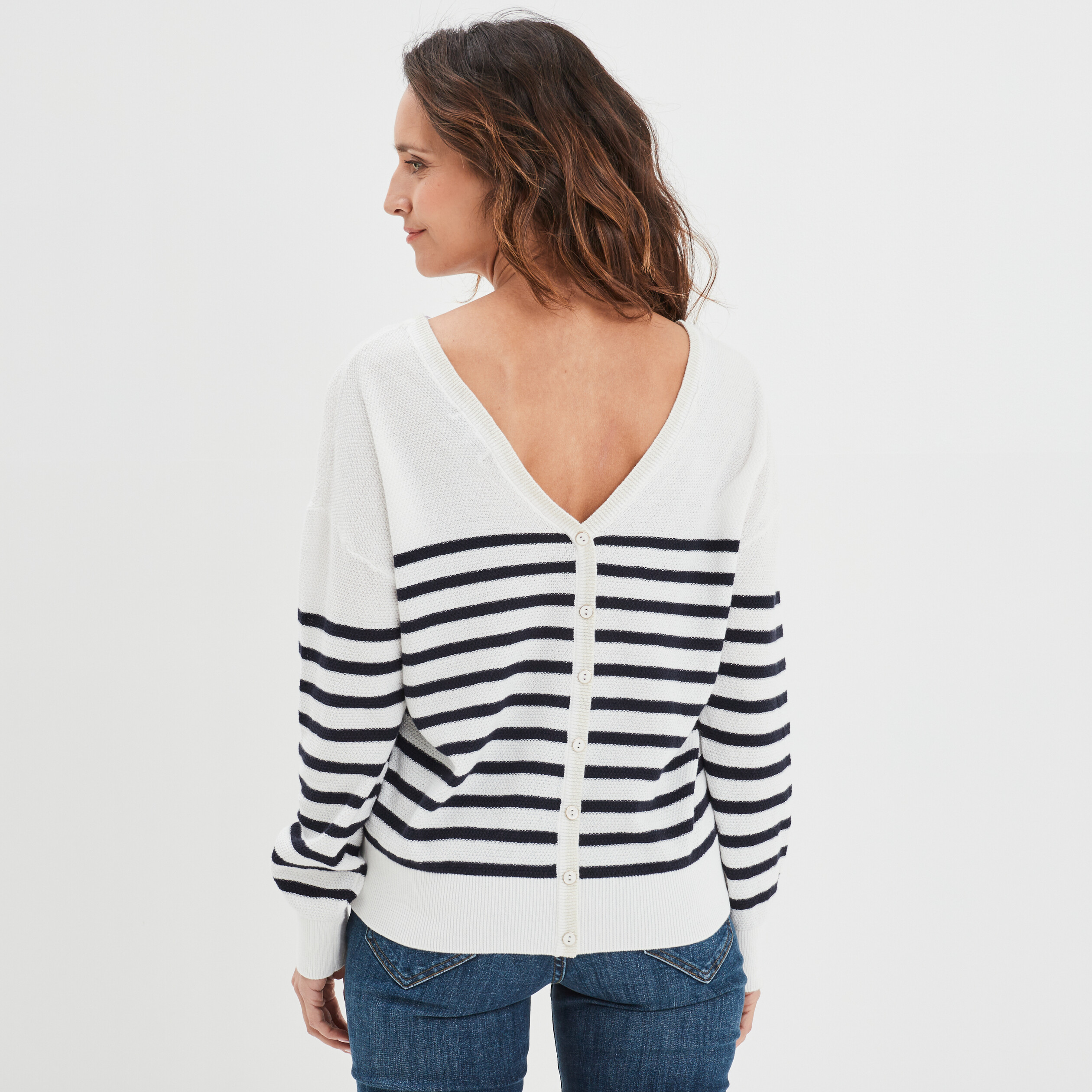 Pull gilet recto-verso col en V ecru femme | La Halle