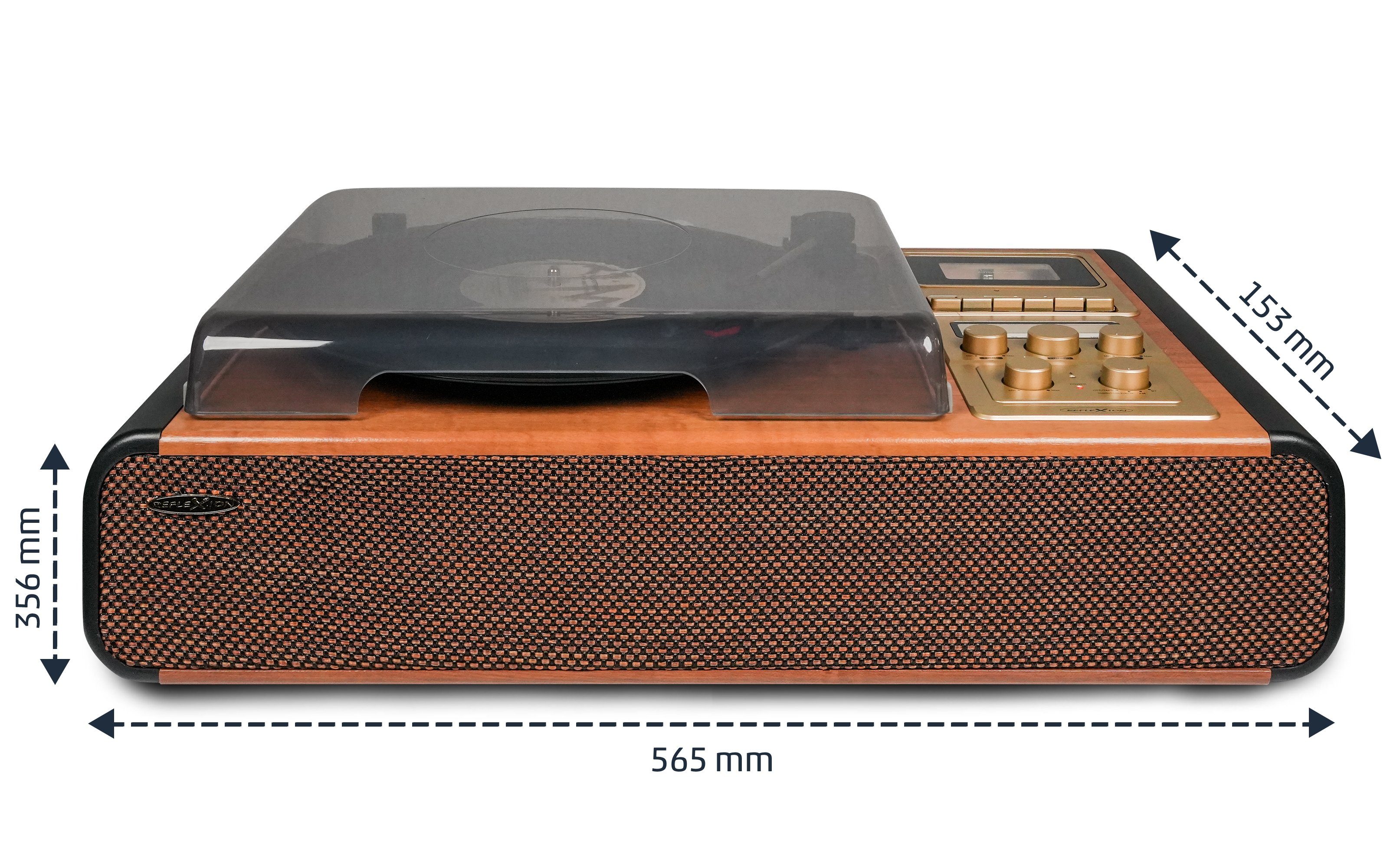 Reflexion HIF1975BT Radioplattenspieler (Bluetooth, Echtholzgehäuse, Bluetooth, Kassette, UKW/MW, 2x24 Watt Musikleistung)