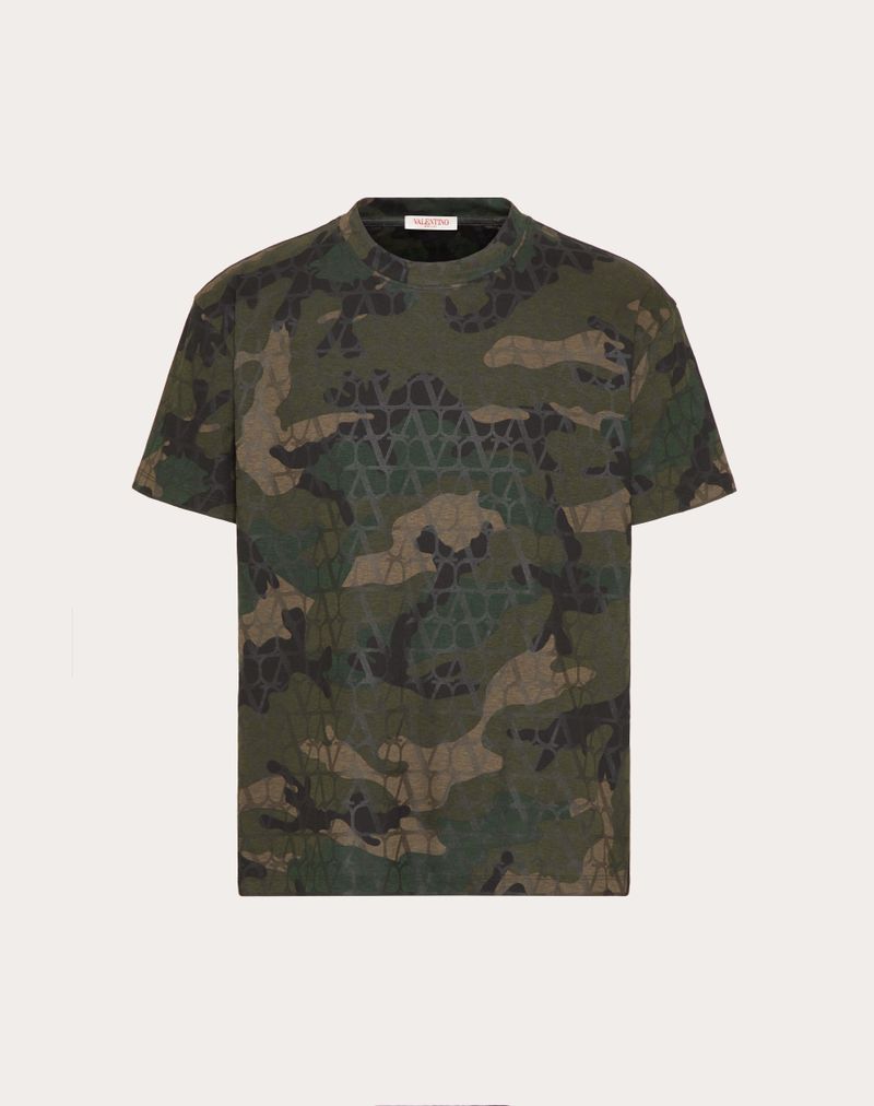 T-shirt en coton avec imprimé camouflage à motif toile iconographique