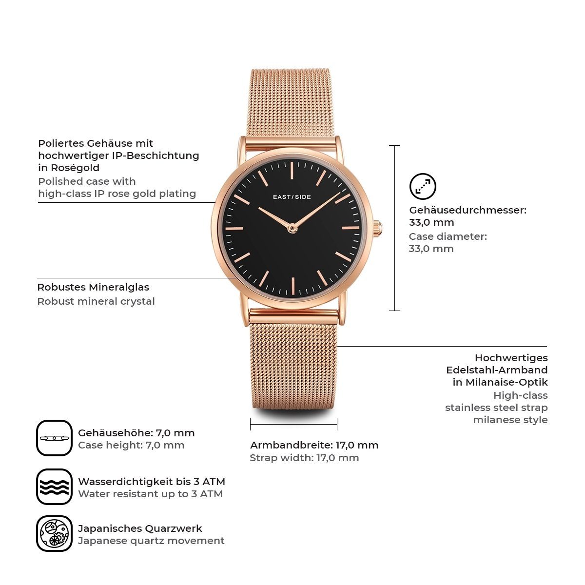 Eastside Automatikuhr Cassina roségold, mit Edelstahl-Armband