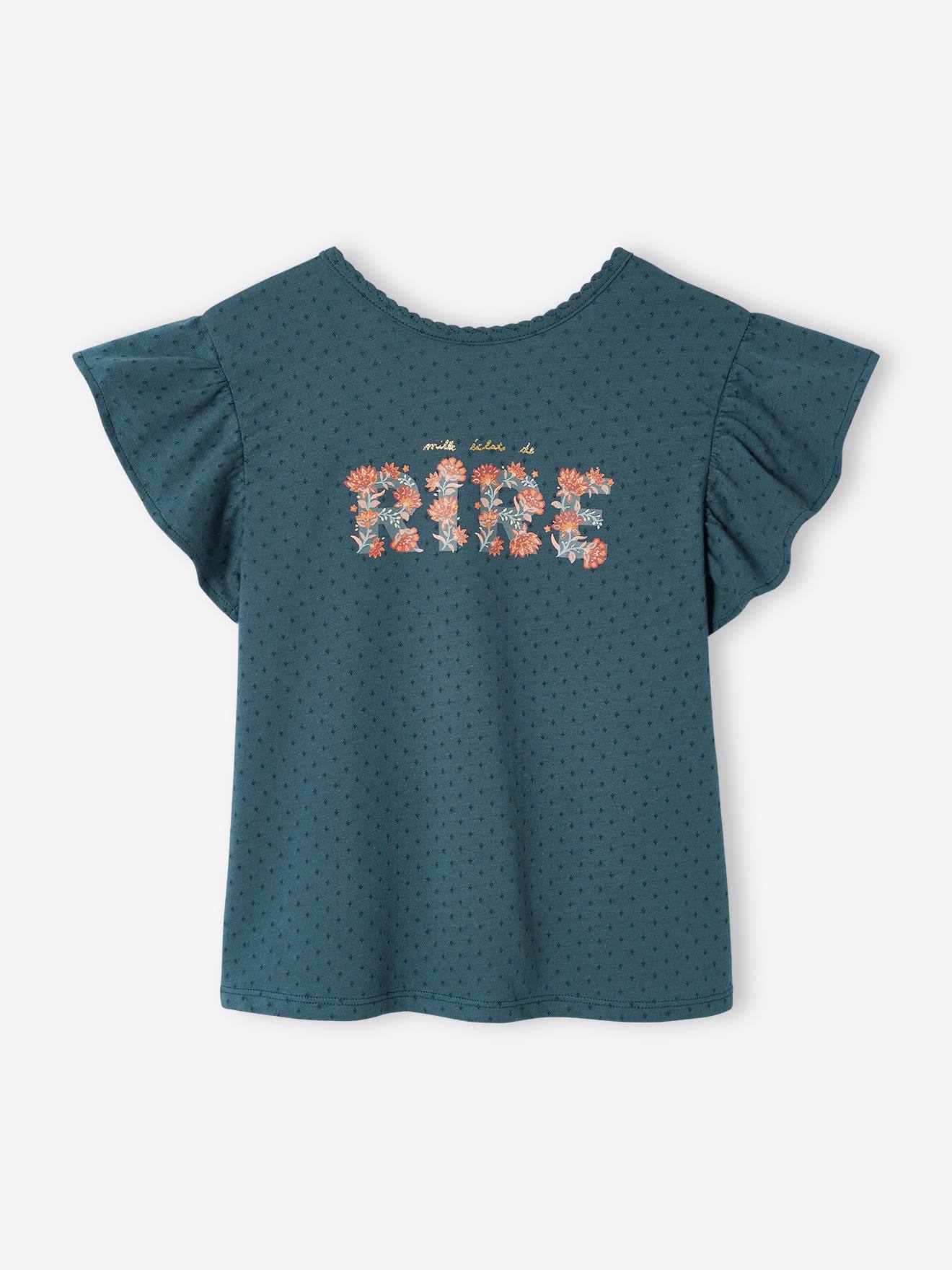 T-shirt fantaisie manches volantées fille vert sauge