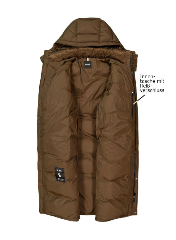 BOSS Black, Daunenmantel, Mikrofaser, khaki
